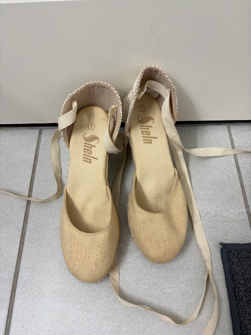 SHEIN Cream Espadrille Wrap Ballet Flats